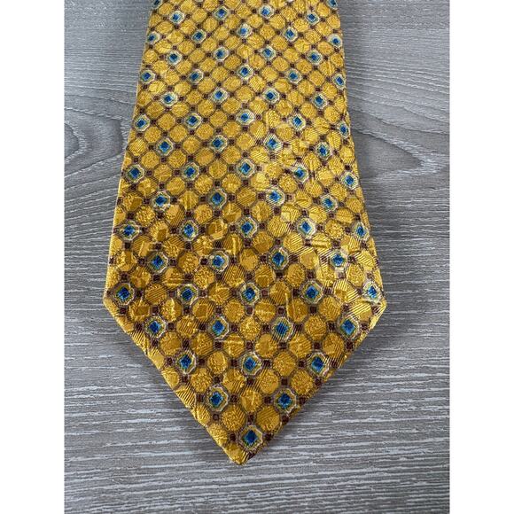 Ermenegildo Zegna Yellow Blue Geometric Men's Silk Tie Necktie- Italy- EUC - Picture 1 of 6